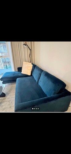 Blue velvet sofa - velvet, with