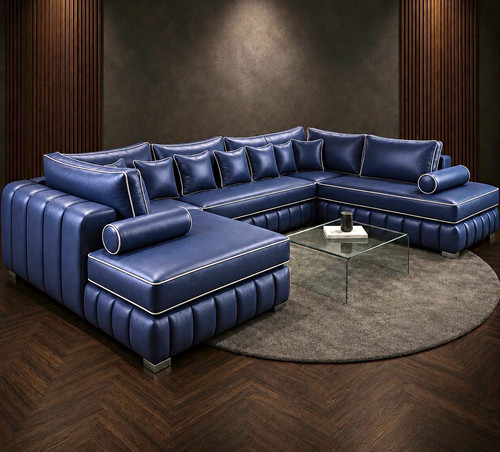Blue leather lili chaise sofa - blue,