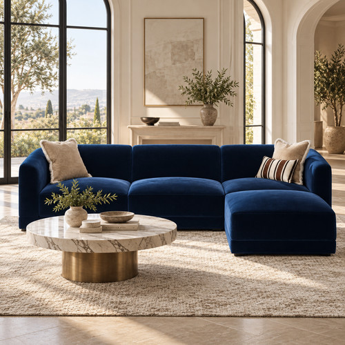 Large blue velvet curved - blue,