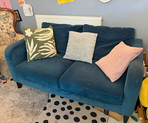 Dfs blue velvet seater sofa - blue,
