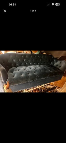 Three seaters blue velvet sofa