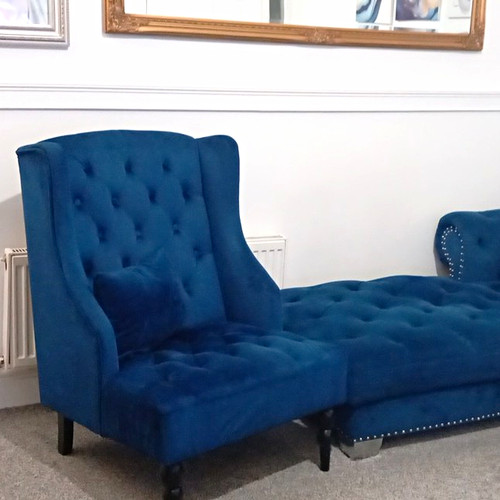 Blue velvet sofa armchair - sofa,