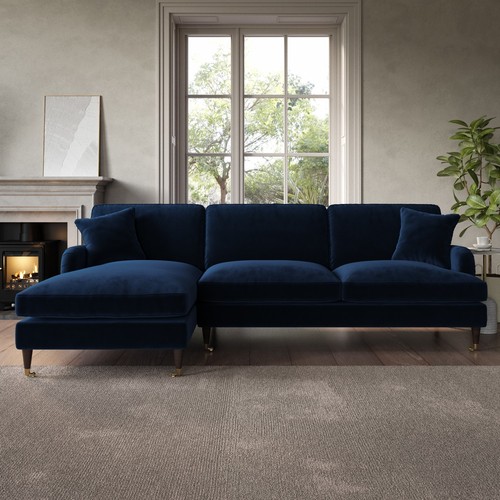 Navy velvet shaped sofa 3 - velvet,