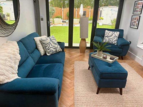 Dfs fargo blue velvet seater - 3,