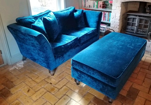 Blue velvet seater sofa - blue,